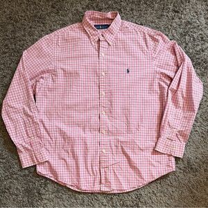 Pink Ralph Lauren Plaid Button Down Shirt Men Size Large